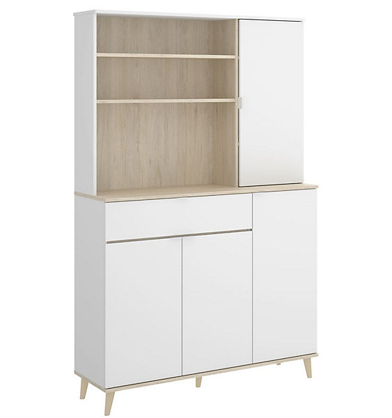 Meuble de rangement coloris blanc/naturel - Longueur 119 x Profondeur 40 x Hauteur 188 cm