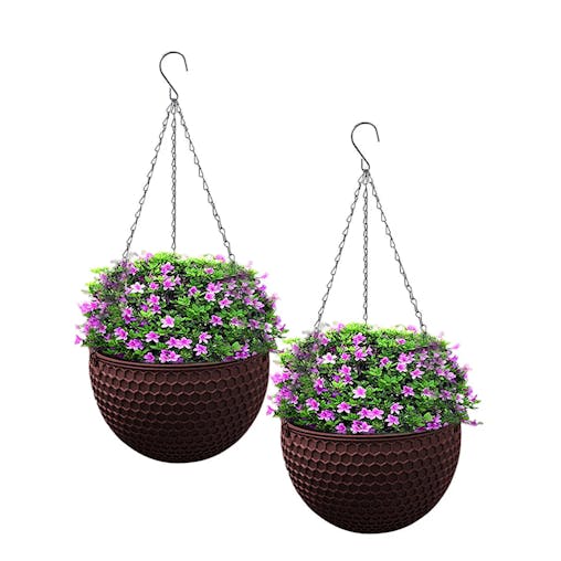 SOGA 2X Coffee Large Hanging Resin Flower Pot Self Watering Basket Planter