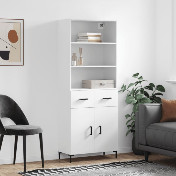 Szafka Regał Witrynka Biała z Drzwiami 69.5x34x180 cm do Salonu Pokoju