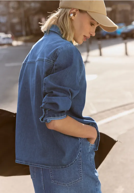 Langarm Jeansbluse mit Hemdkragen