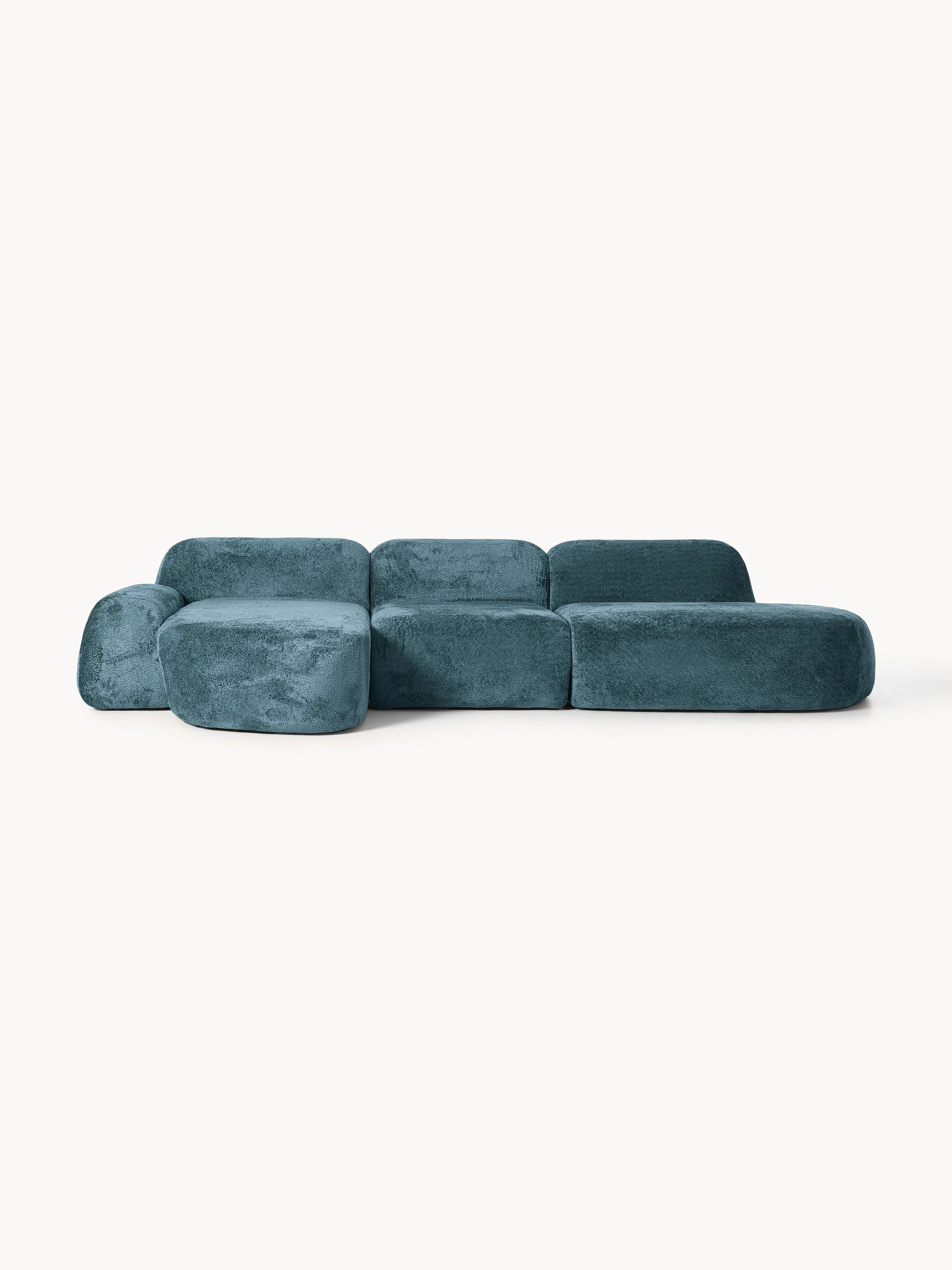 Modulares Ecksofa Wolke (4-Sitzer) aus Teddy-Bouclé mit Chaiselongue