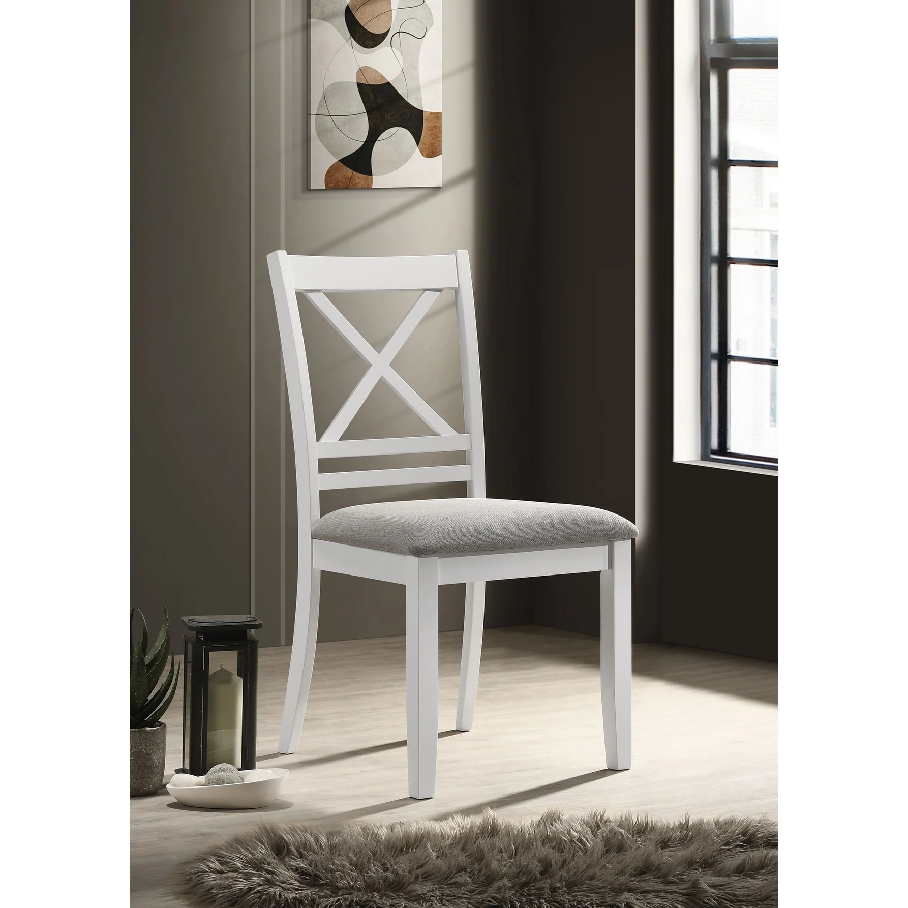 Hollis White Cross Back Wood Dining Side Chair (Set of 2)