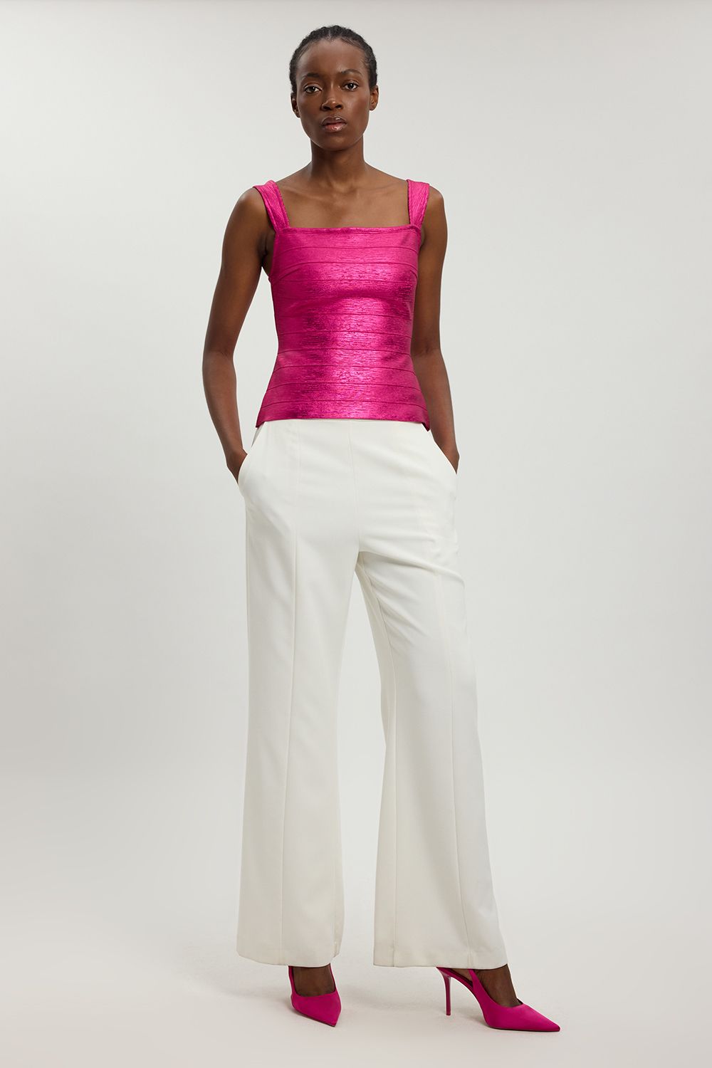 KarenMillen Foil Metallic Figure Form Bandage Strappy Top