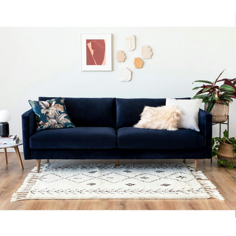 HACKBERRY - Canapé 3 places en velours bleu marine