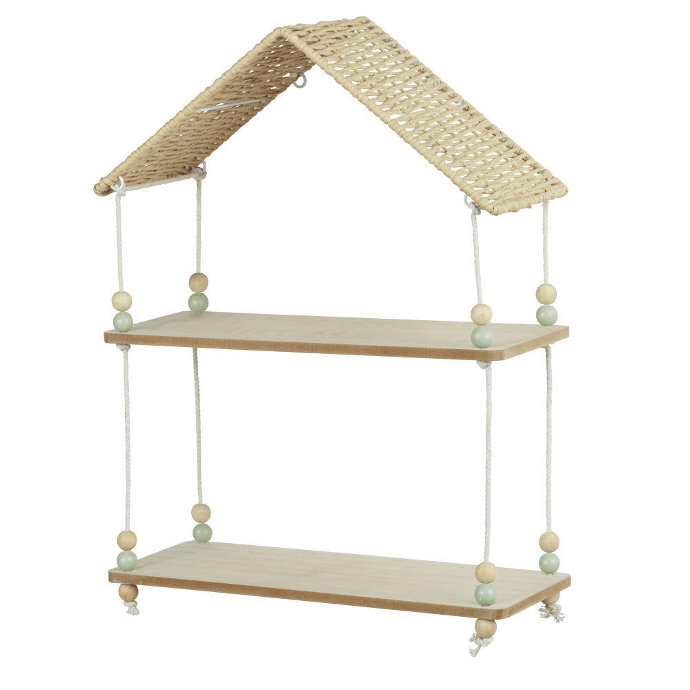 OULANKA - Etagère murale maison avec perles vertes et beiges