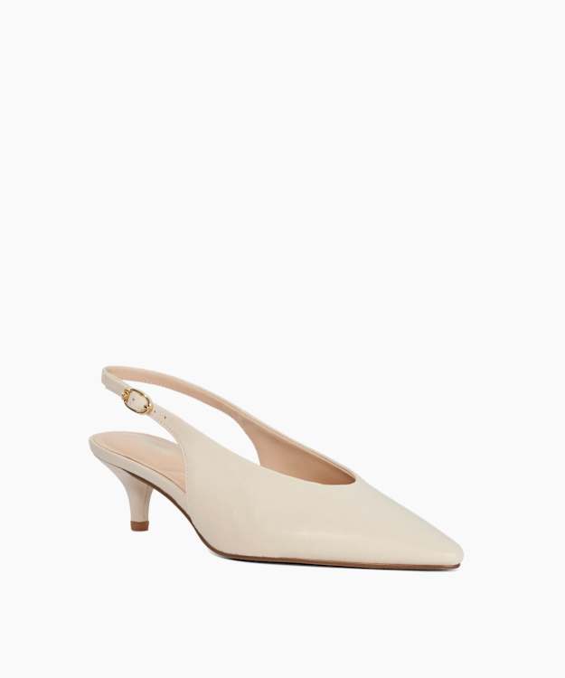 Crediblity Ecru - Leather Kitten Heel Sling-Backs