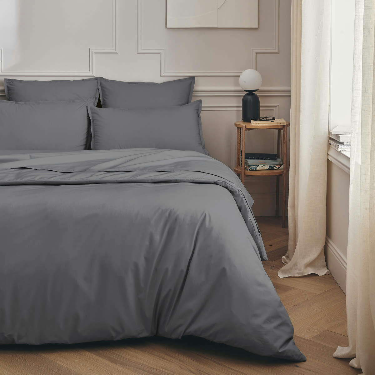 PREMIÈRE - Housse de couette en percale de coton gris 260x240
