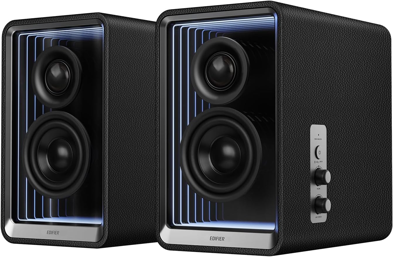 Edifier QR65 Desktop Active Monitor with 2.75 Long-Throw Aluminum Diaphragm mid-Low Drivers  Hi-Res Audio  Brilliant Light Effects  70W Output Power Bluetooth Speakers with Stands - Black