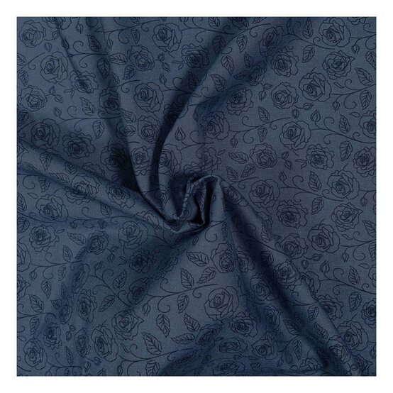 Light Navy Cotton Rose Blender Fabric by the Metre