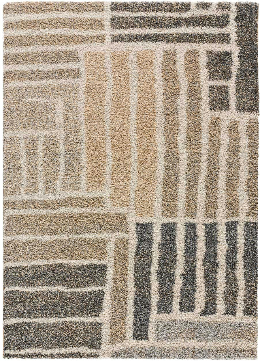 CESKY - Tapis shaggy gris et beige, 080X150 cm