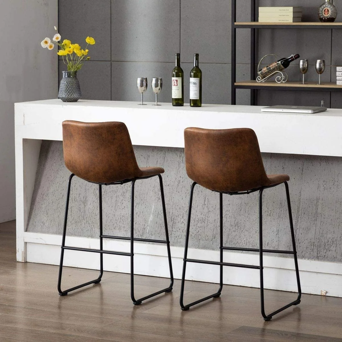 Modern Faux Leather Dining Chairs with Metal Frame (Set of 2)
