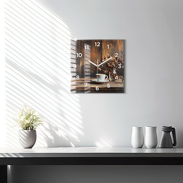 Horloge murale Wallfluent 30x30 cm Avec chiffres Aiguilles blanches Tasse de café 1 pcs