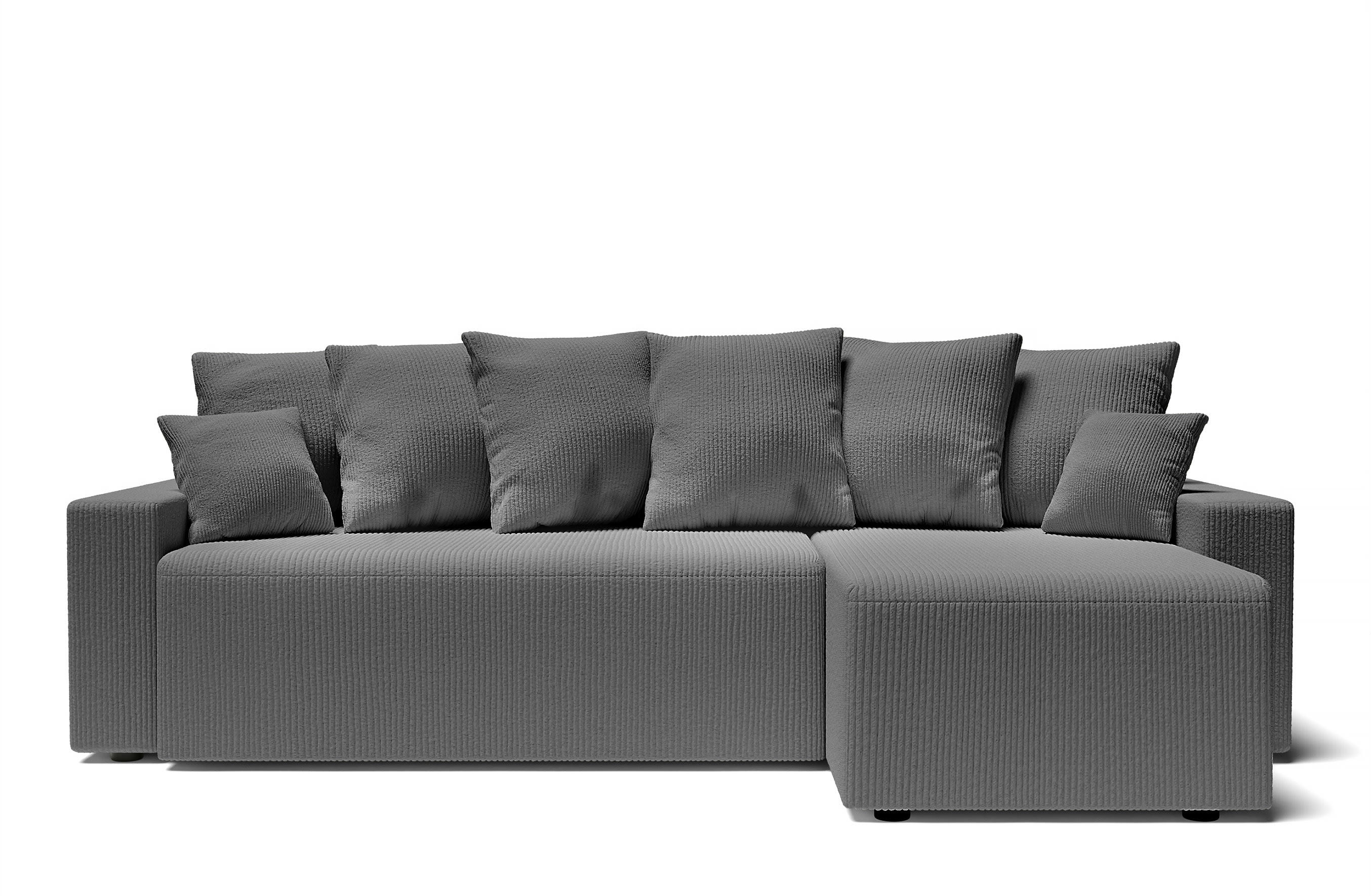 ALMA - Canapé d'angle convertible en velours côtelé 4 places gris souris