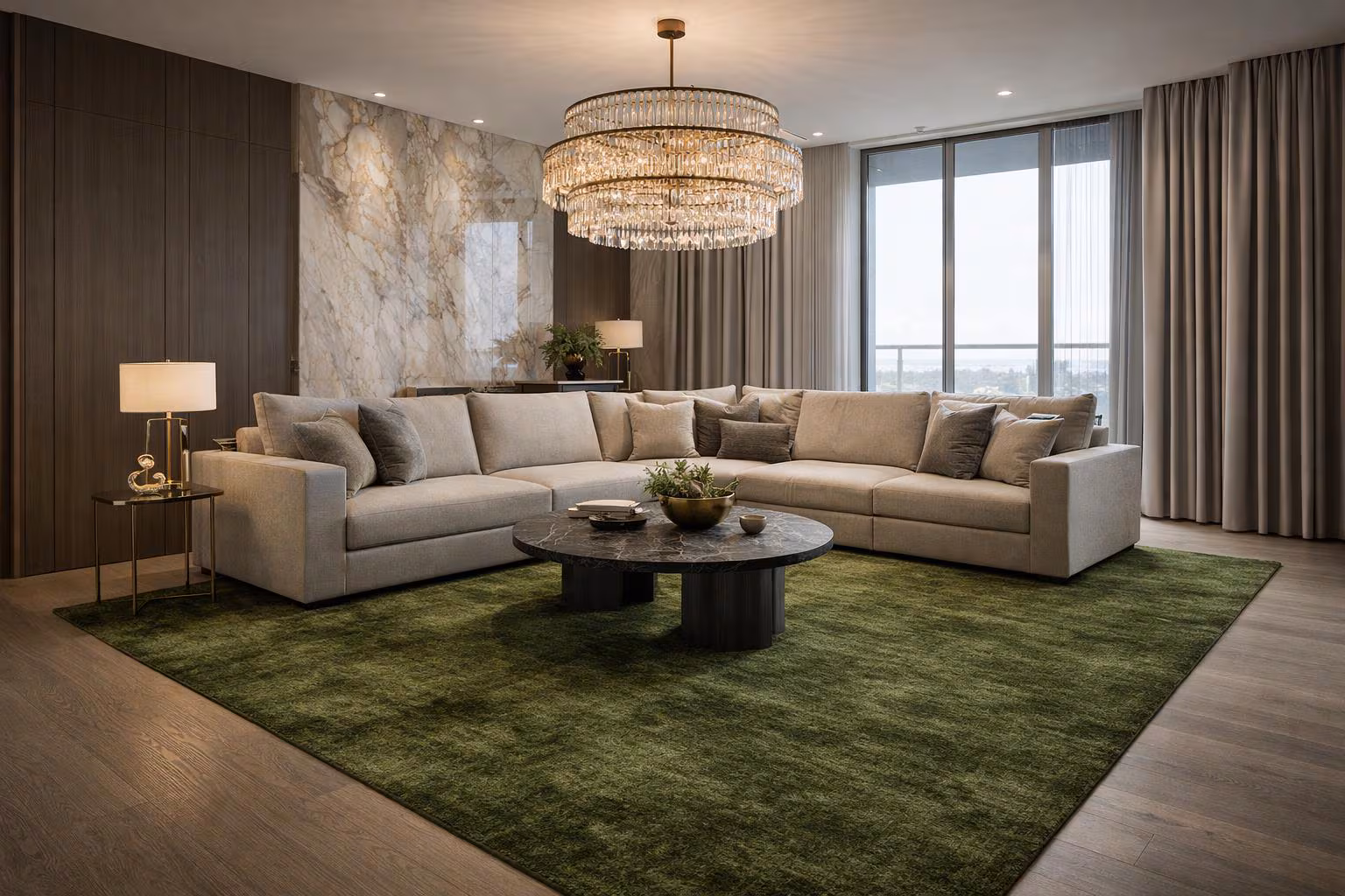 Olive Green Plush Area Rug, Modern Minimalist Living Room Carpet