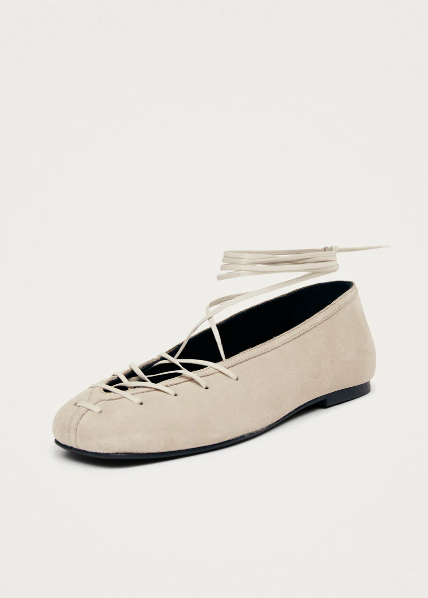 Bumi Suede Cream Leather Ballet Flats