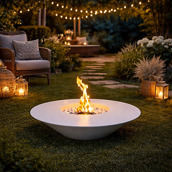 Cheminée au bioéthanol brasero de jardin rond pour extérieur SANTORINI Blanc d.60