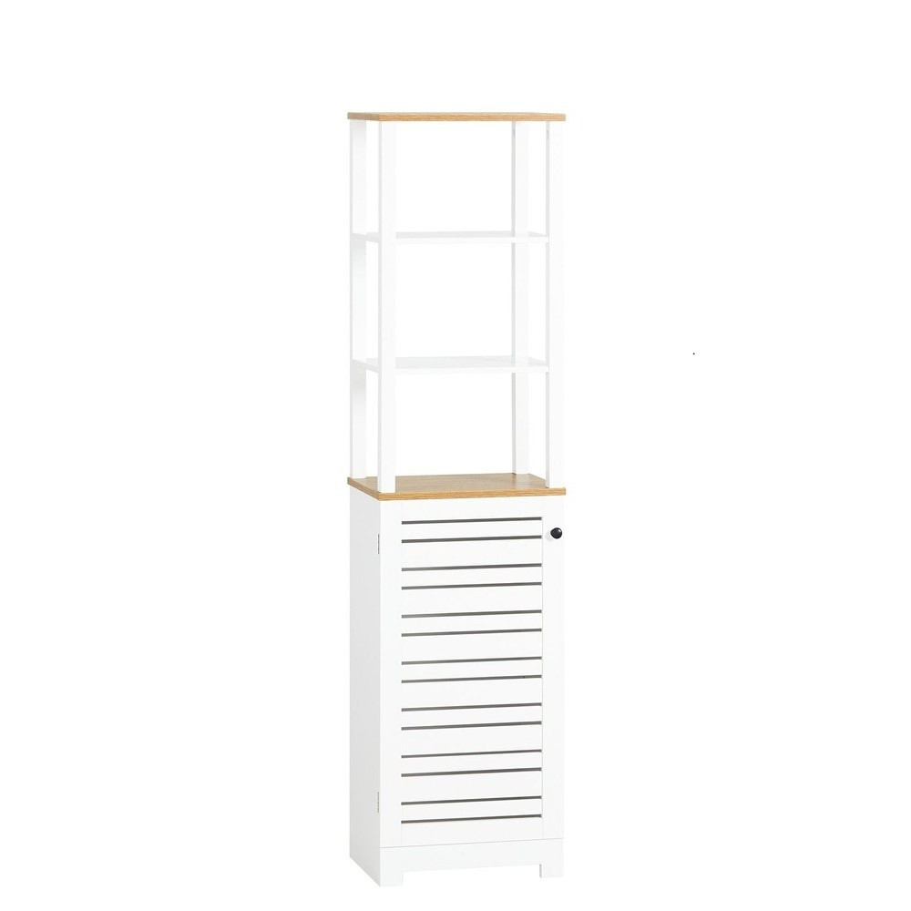 SoBuy Słupek łazienkowy z 1 drzwiami Biały 40x30x160cm Rustykalny BZR43-W