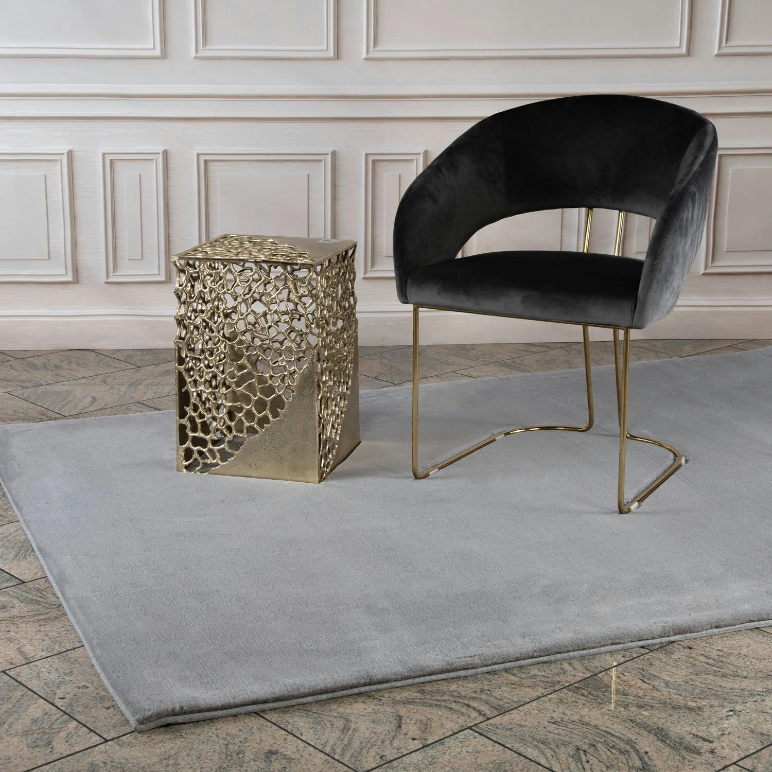 SOUGH - tapis de fourrure velours gris 160x230cm