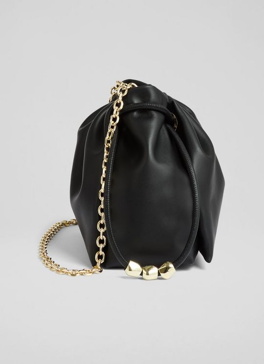 Kendra Black Leather Bead Crossbody