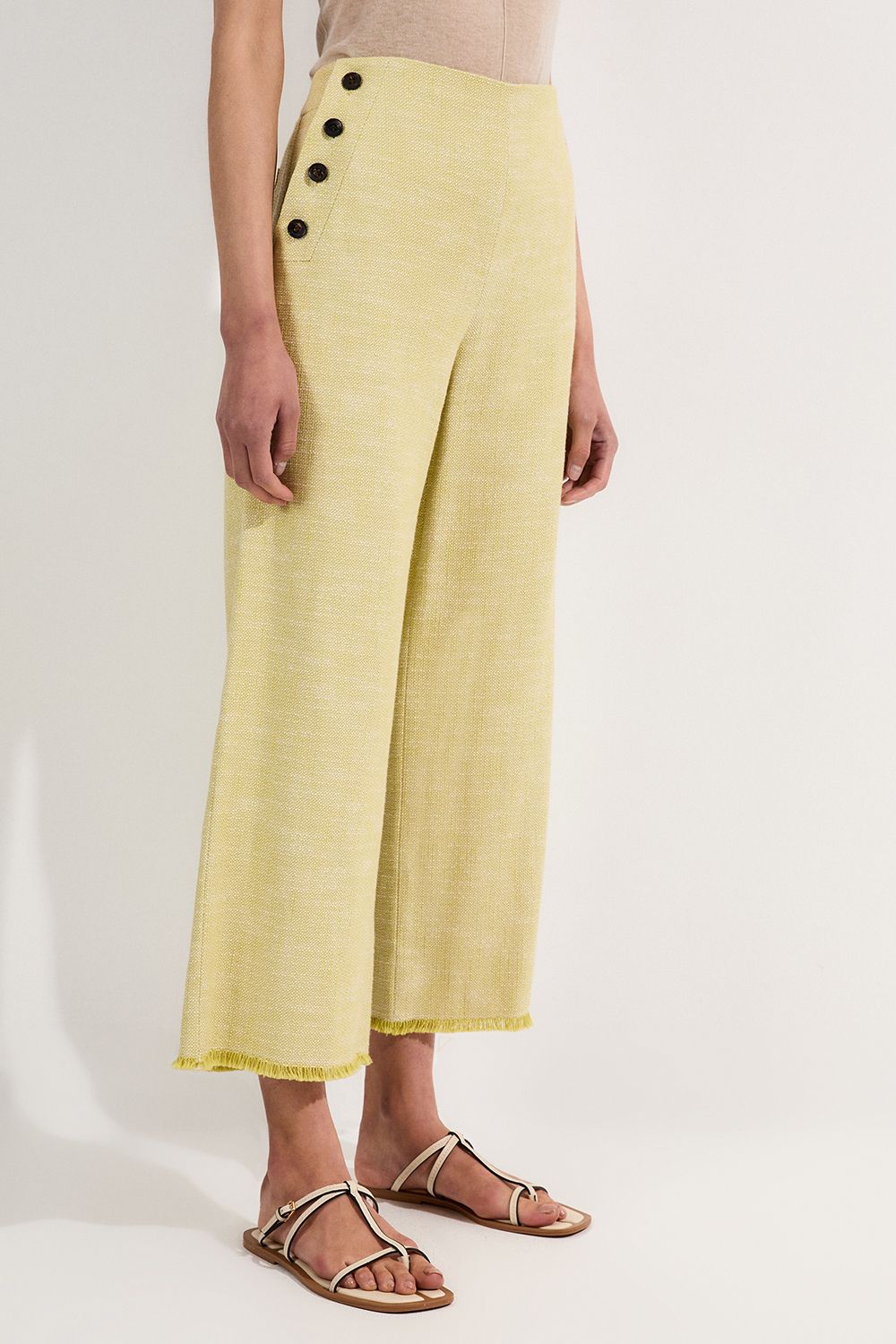 KarenMillen Spring Tweed Tailored Button Detail Cropped Wide Leg Trouser