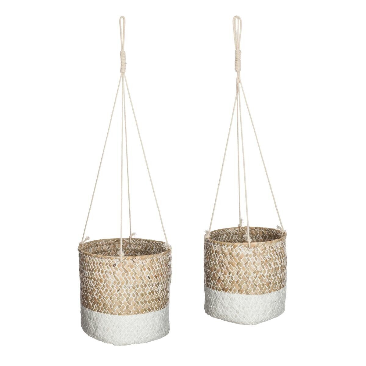 Set of 2 pot covers "Etnik" Reed, White, D.12/15 cm
