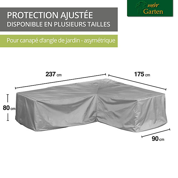 Mehr Garten - Housse de salon d'angle Premium PROTECT pouf asymétrique droit, 237(L)x175(P)x80(H) cm I housse de protection imperm