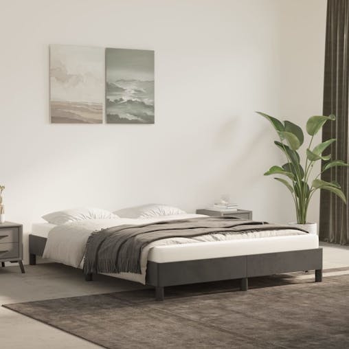 NNEVL Bed Frame Dark Grey 153x203 cm Queen Velvet