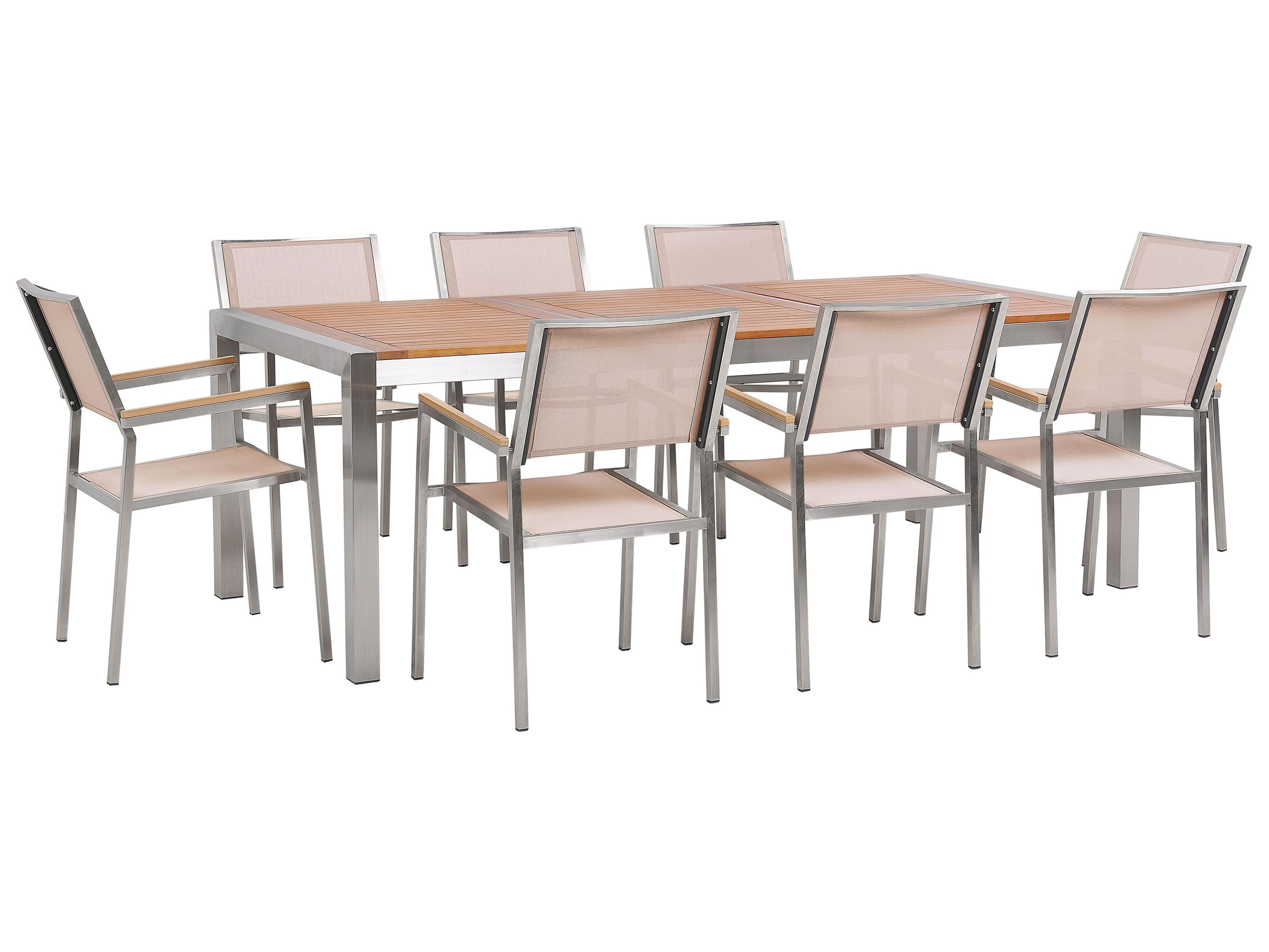 Garden Dining Set 6 Seater GROSSETO Eucalyptus Wood Brown/ Beige