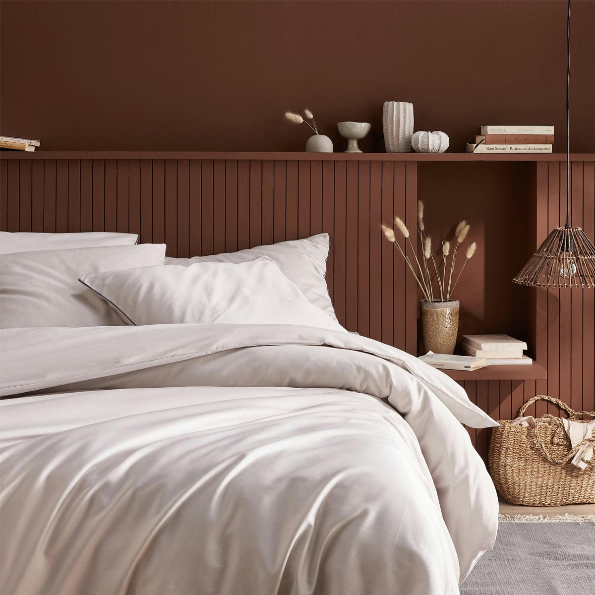 BRUME - Parure de lit unie en satin de coton gris 260x240