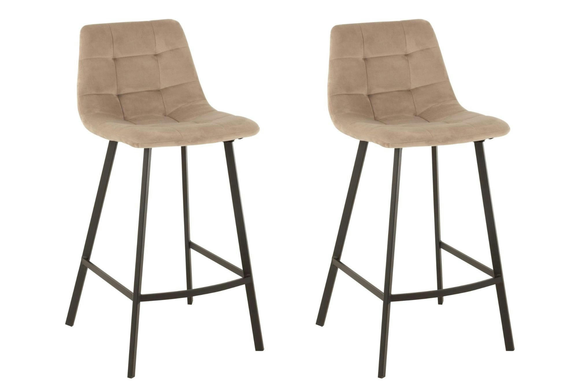 OLIVIA - Chaise de bar en velours peau de pêche et en métal noir ( lot de 2)