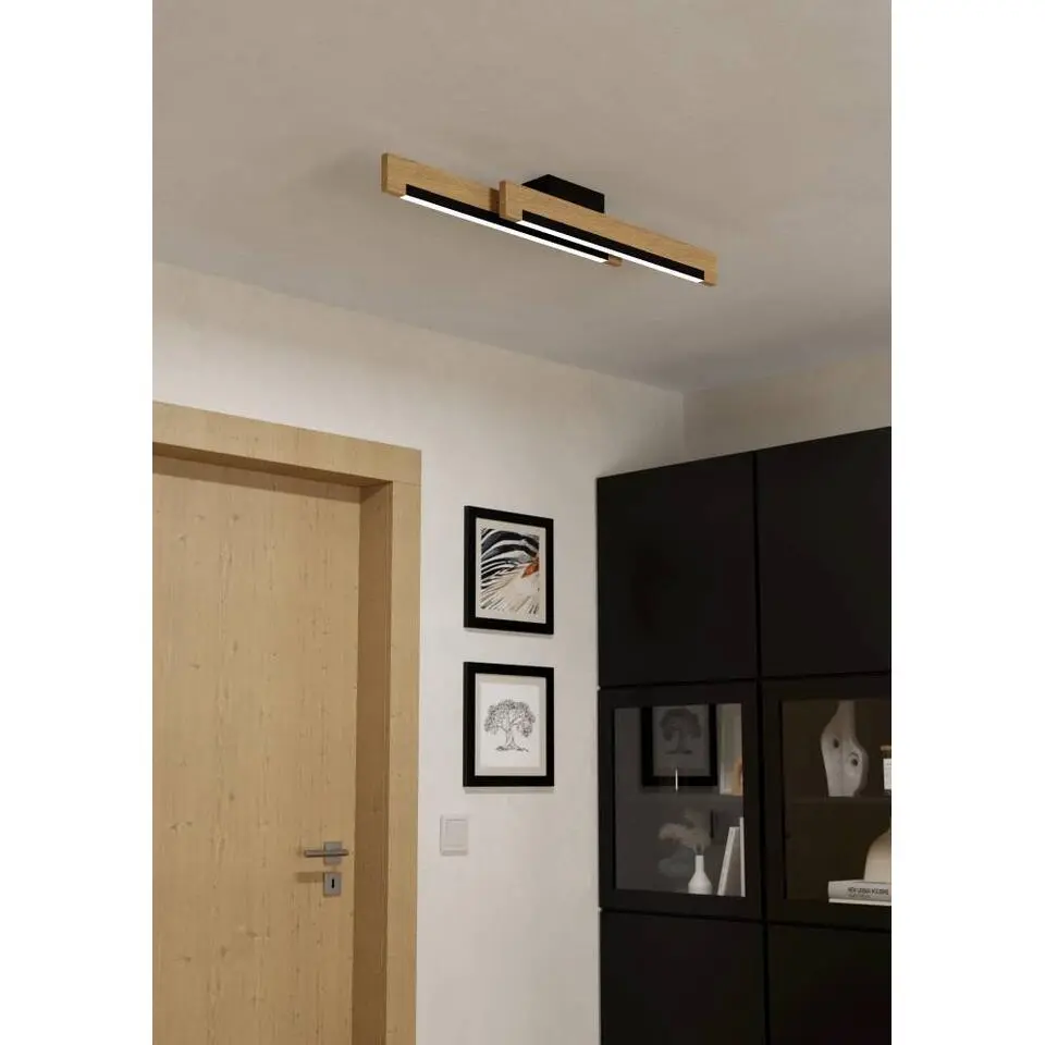 EGLO Camacho Plafondlamp - LED - 94 cm - Zwart/Bruin/Wit