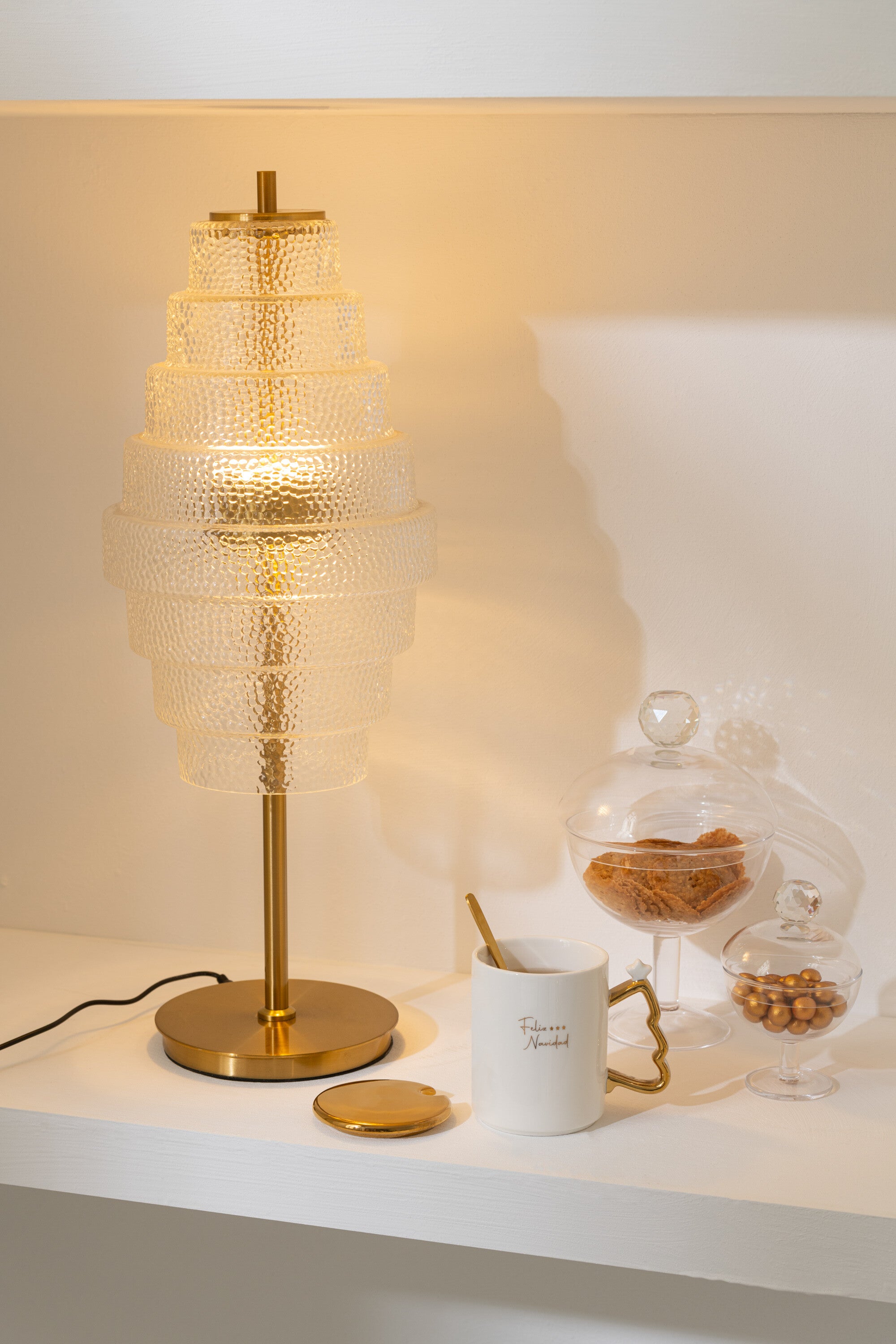 J-Line tafellamp - metaal/glas - transparant/or - LED lichtjes