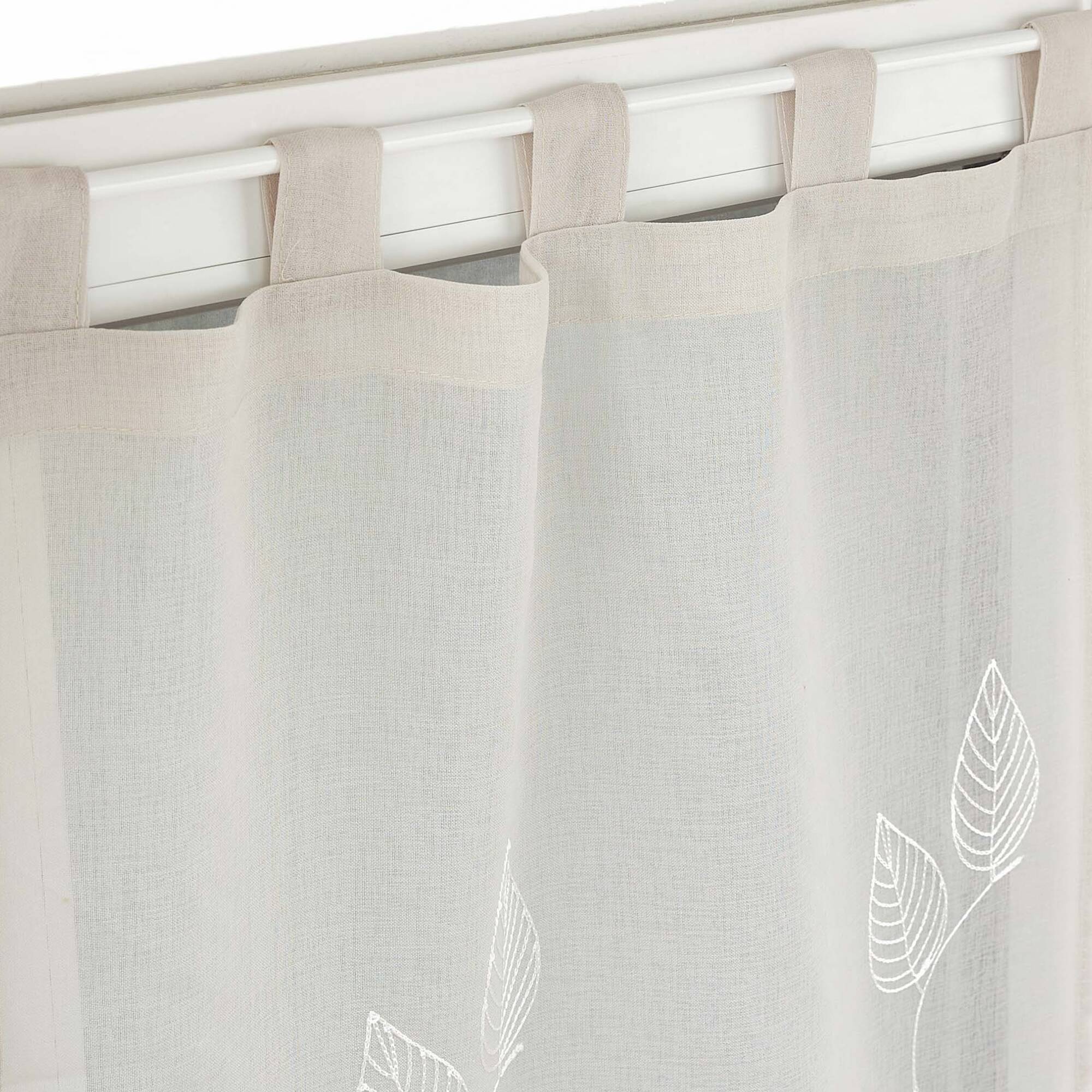 Vitrage voile brodé petites feuilles - la paire
