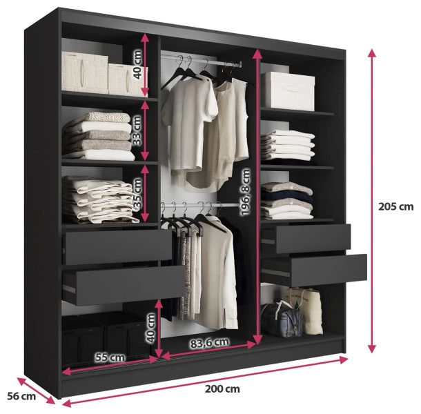 Szafa przesuwna z lamelami 200 cm LOFT wotan