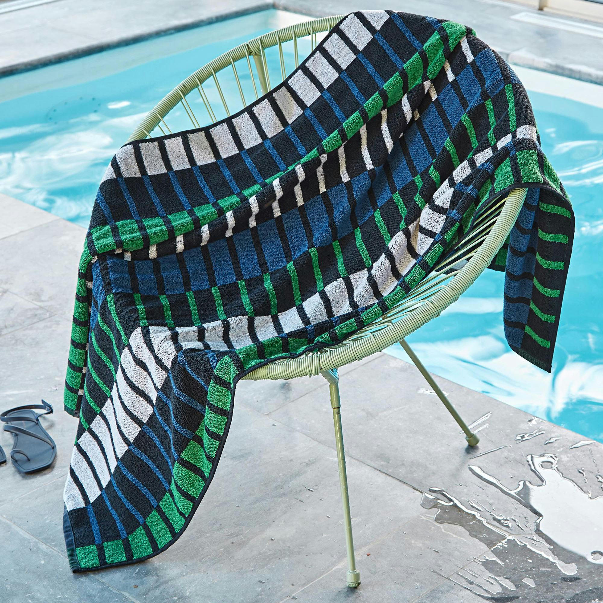 CARREAUX DE MER - Drap de plage 90x172 bleu en coton 420 g/m²