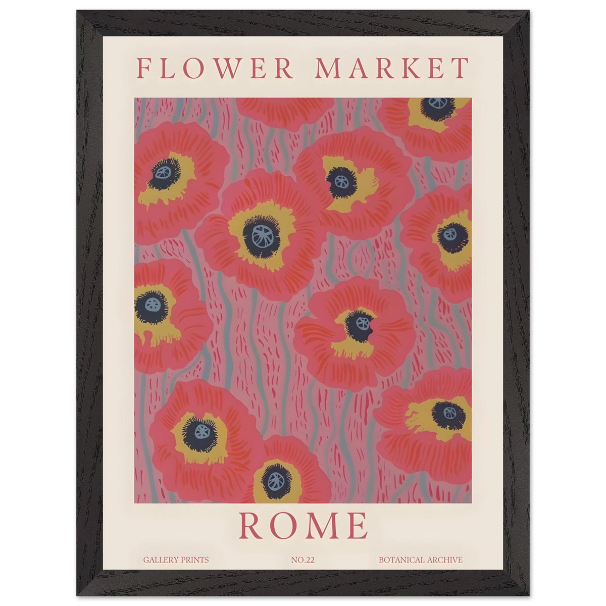 Artfulprints Poster met Lijst Flower market - Rome  - 30x40 cm - Roze