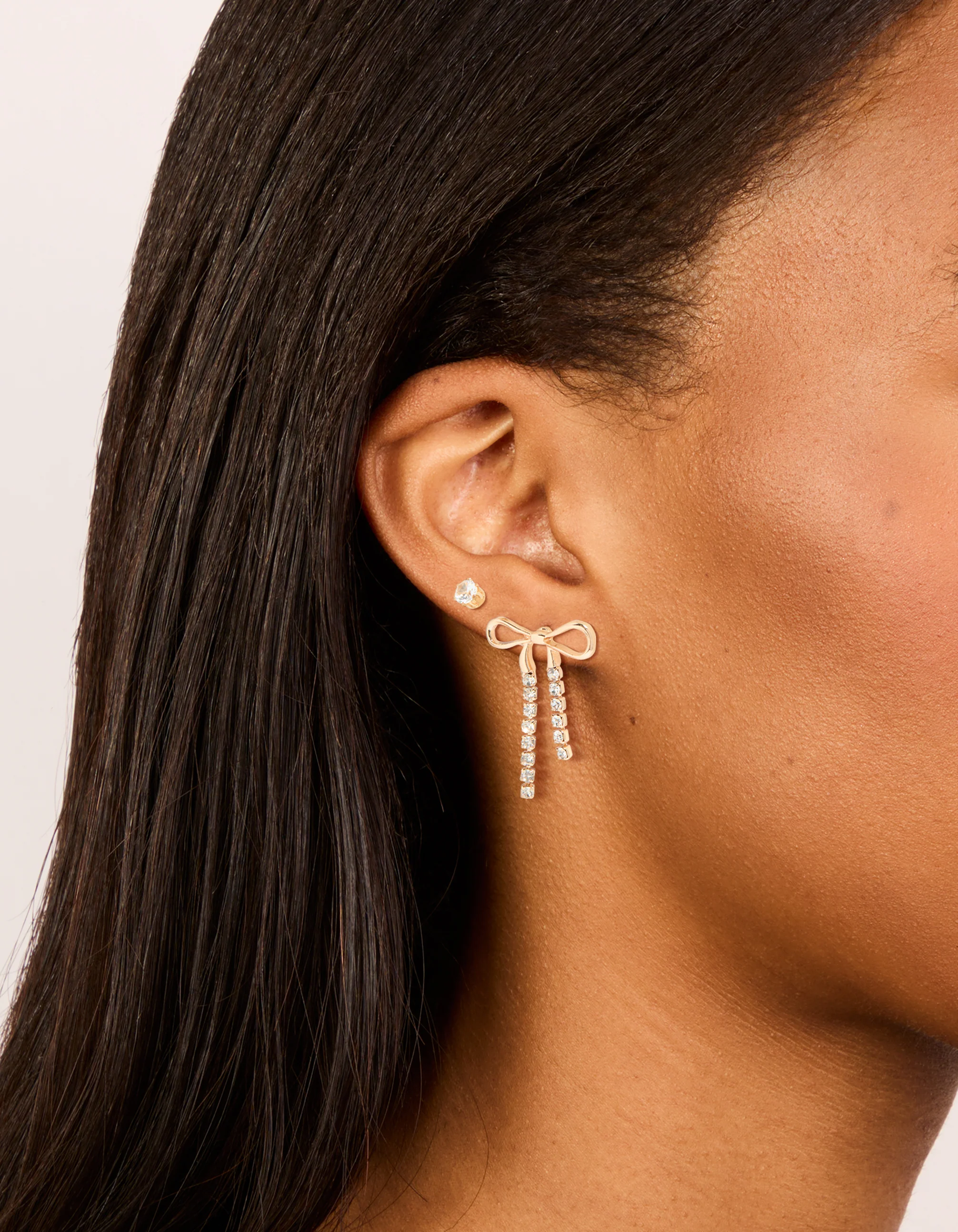 Gold Diamante Cup Chain Bow & Classic Stud Earrings 2-Pack