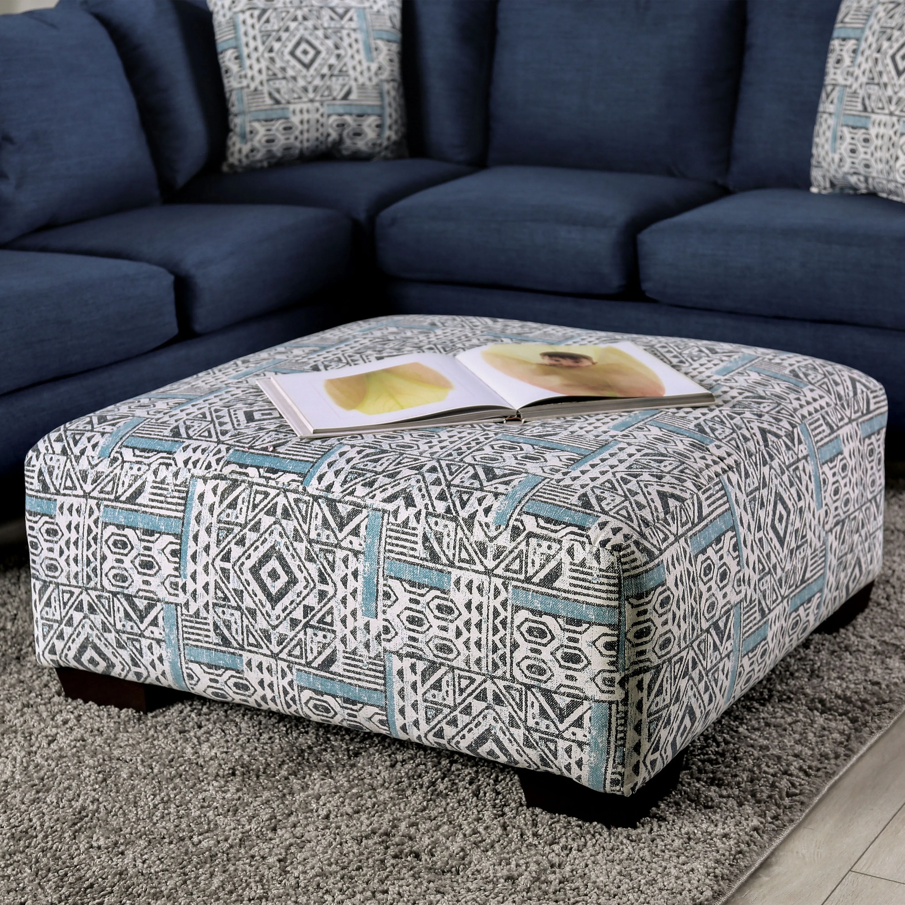 Glenway Contemporary Multicolored Upholstered Ottoman by Furniture of America
