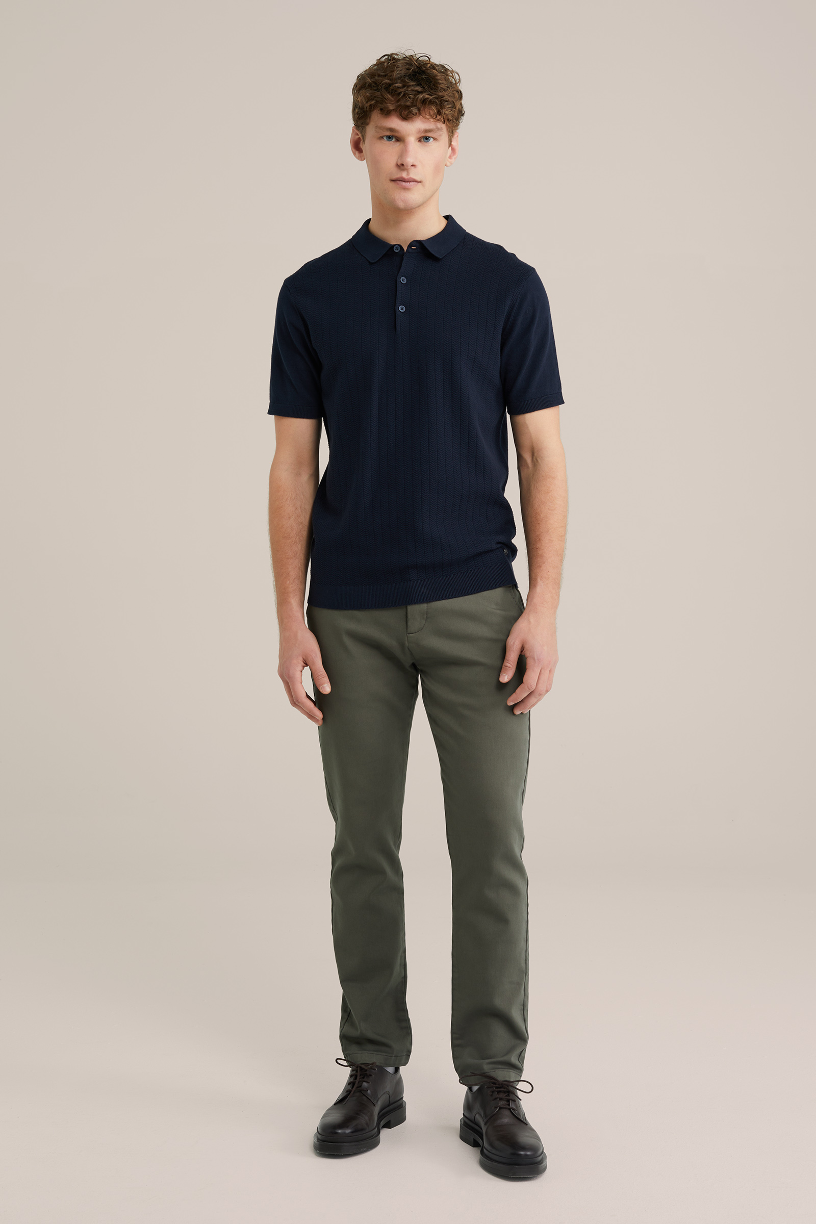 Heren Regular fit fijngebreide polo met structuur