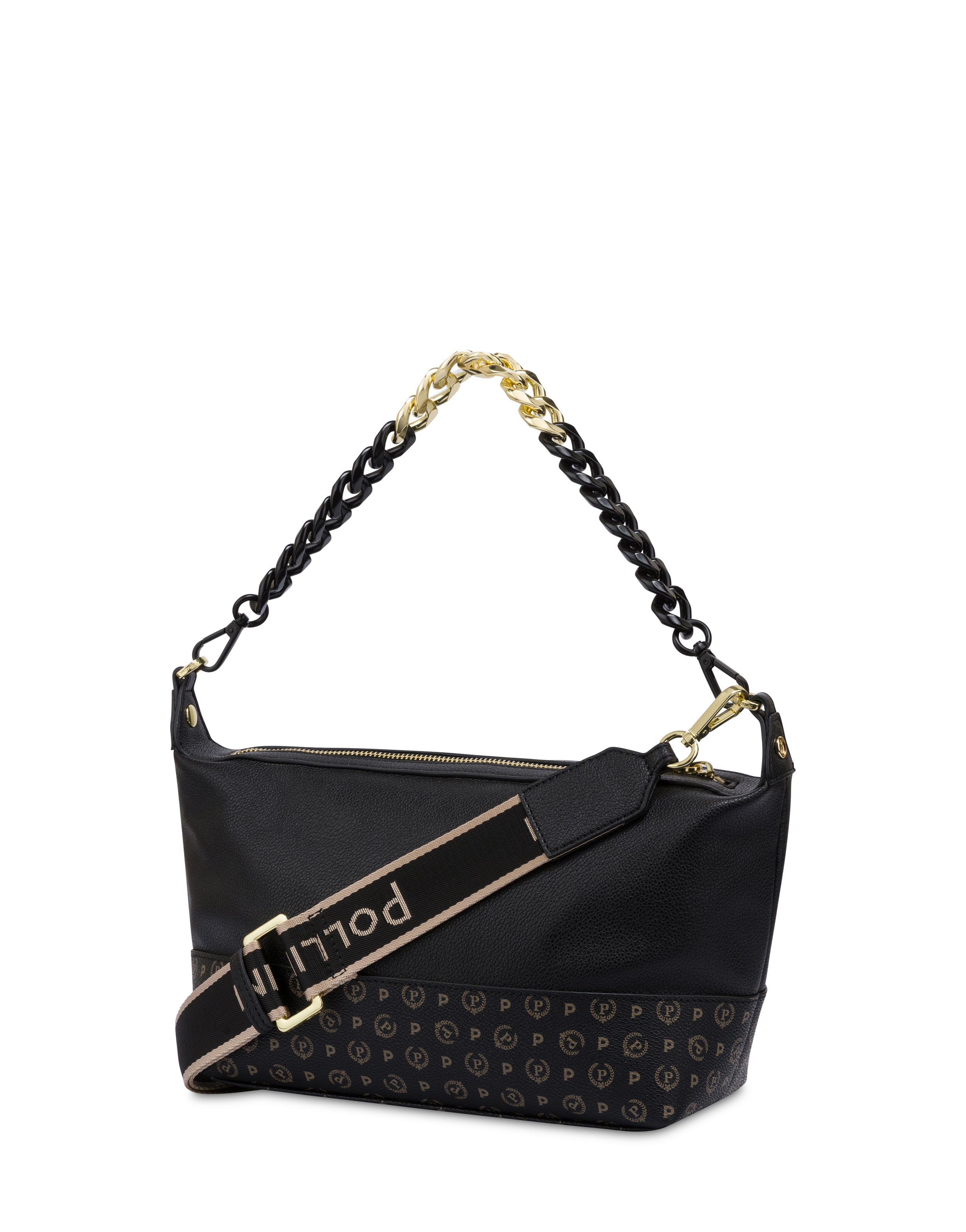 Borsa A Spalla Link In Pu E Heritage Pvc Nero/nero