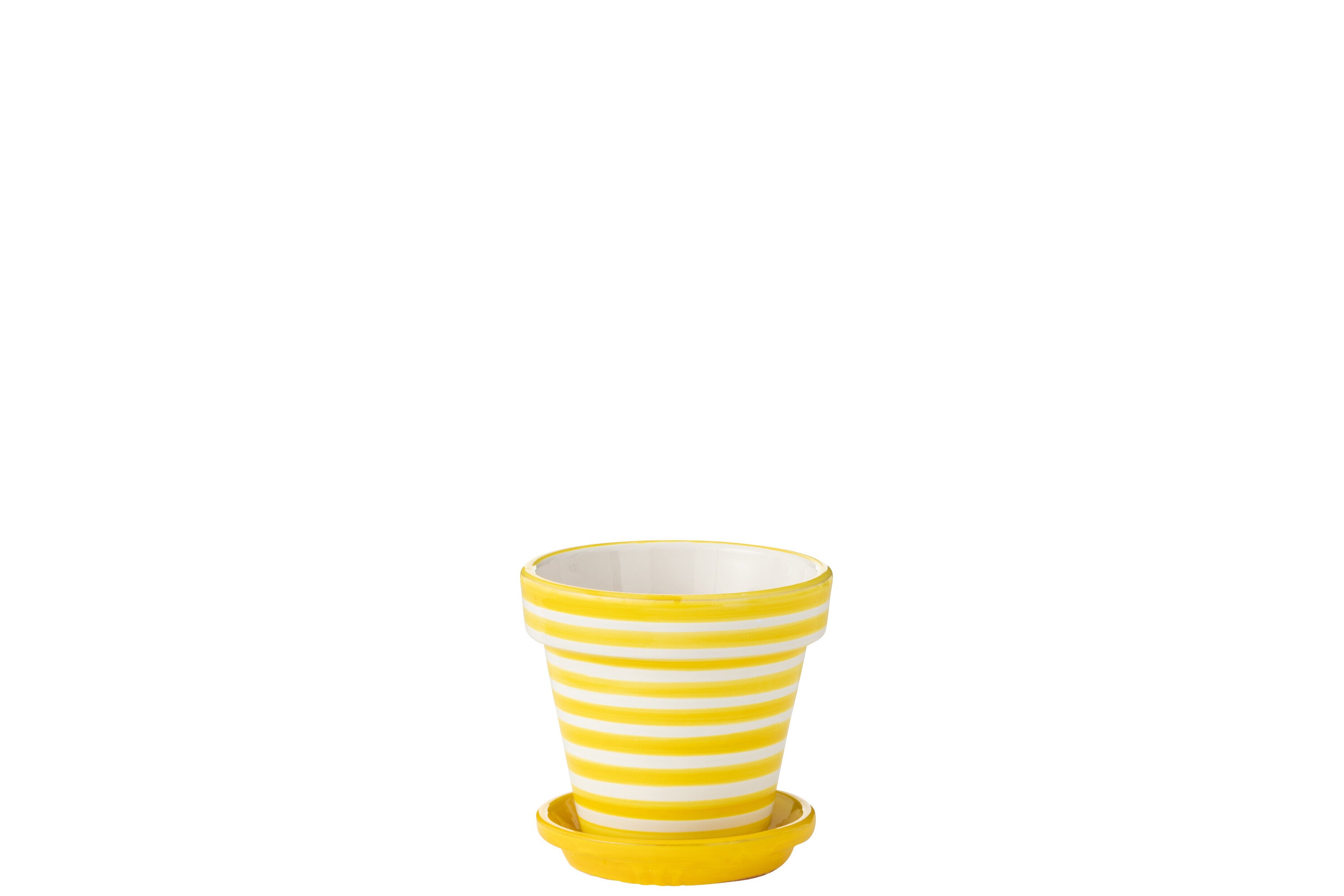 J-Line bloempot Granada Stripes Handmade   Painted - keramiek - geel - small - Ø 21 cm