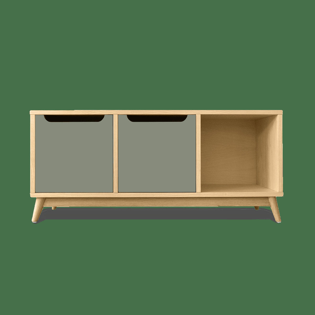 KILT - Meuble bas, 2 portes, 1 niche de rangement, chêne et kaki.