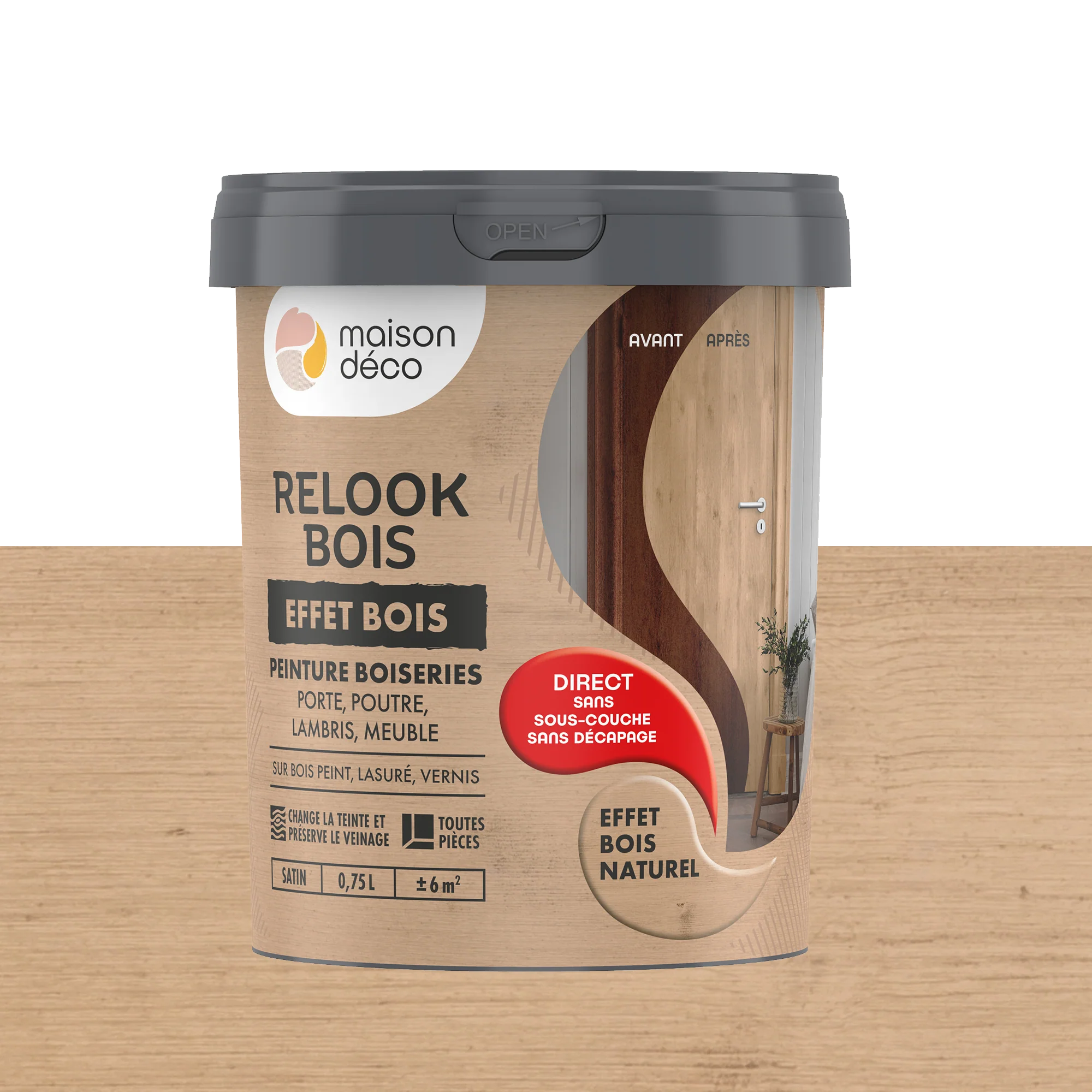 Relook bois effet bois Peinture Peinture bois naturel Satiné 0,75 L