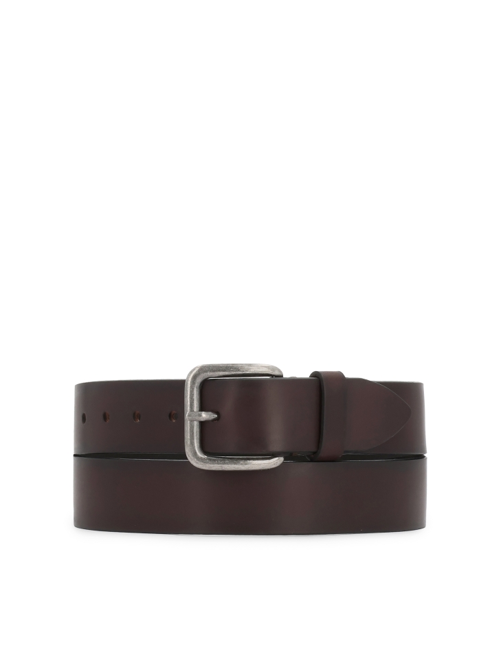 Brown men's belt with rounded buckle