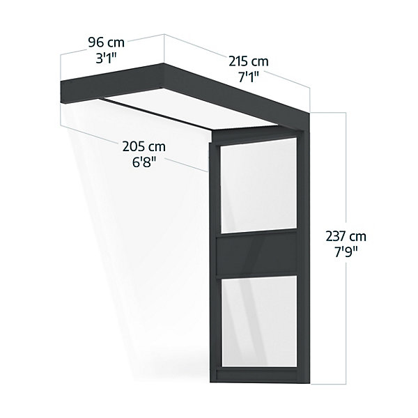 Marquise de porte 1 paroi gris opale blanc Canopia Sophia 215 x 95 cm