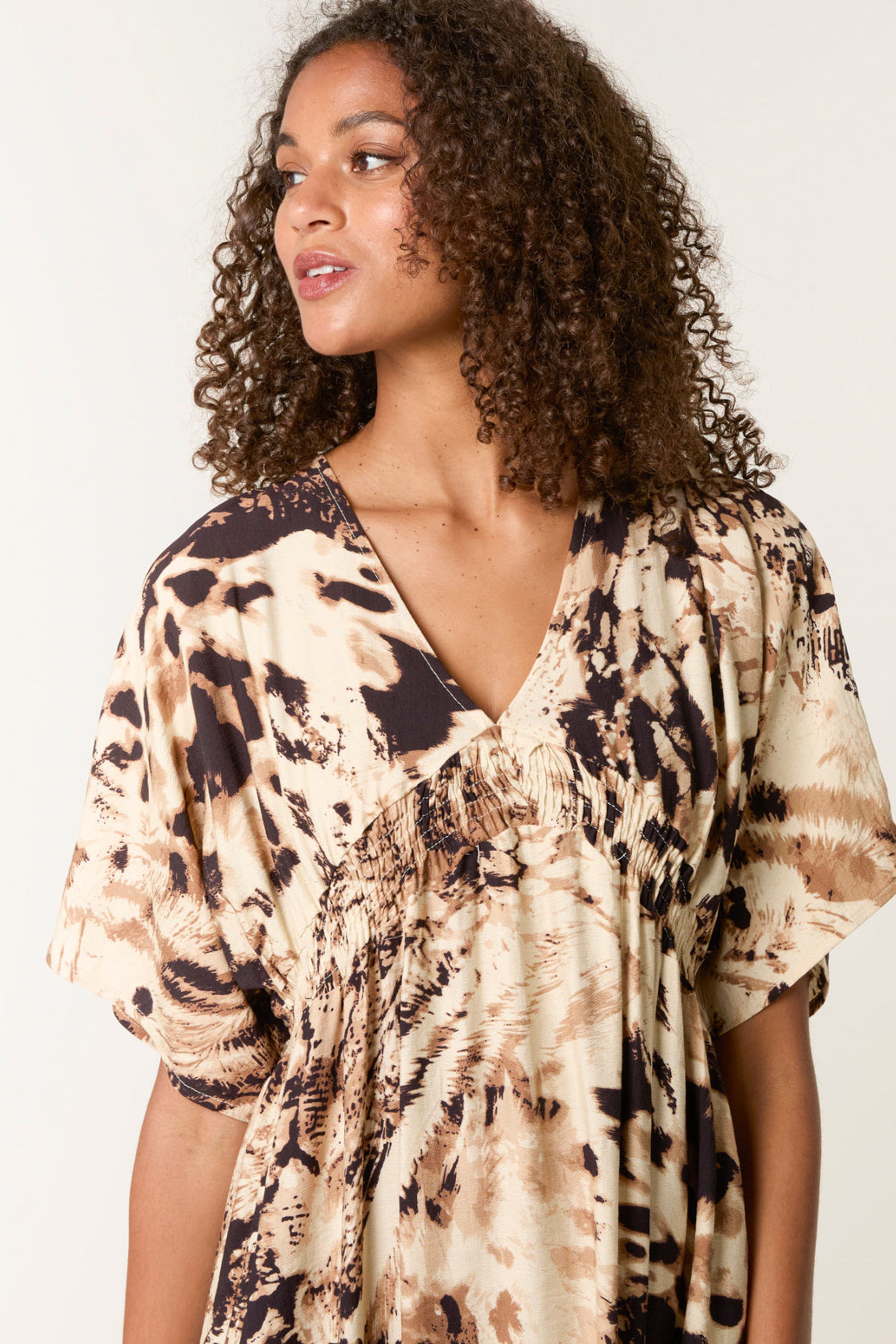 Blue Vanilla Brown Abstract Animal Print Dress