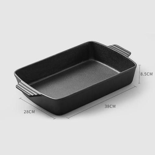 SOGA 38cm Cast Iron Rectangle Bread Cake Baking Dish Lasagna Roasting Pan