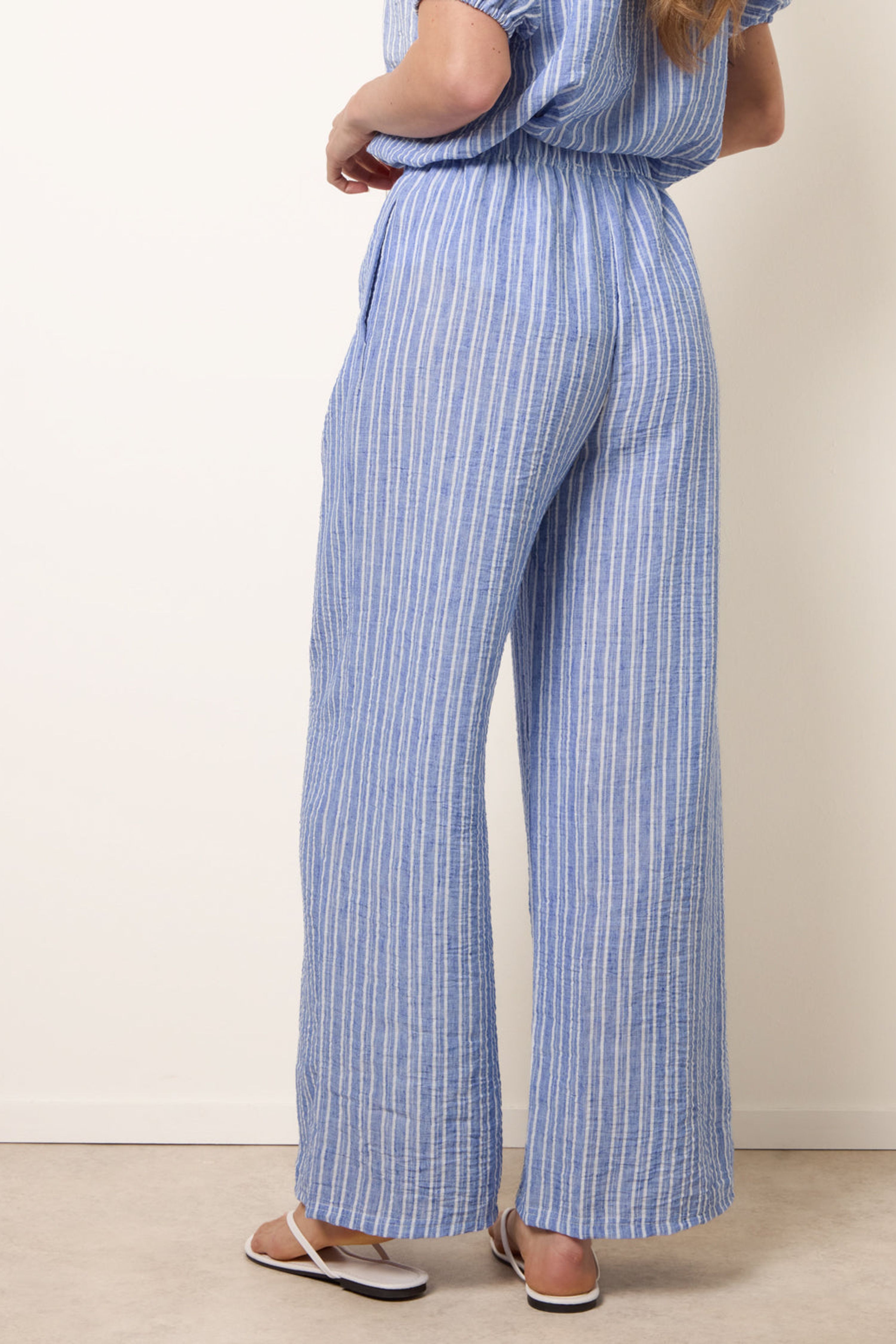 Blue Vanilla Blue Tie Waist Stripe Wide Leg Trousers