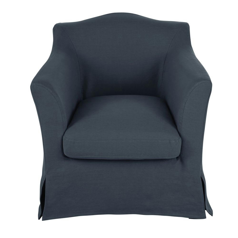 Anaelle - Fauteuil en lin froissé bleu nuit
