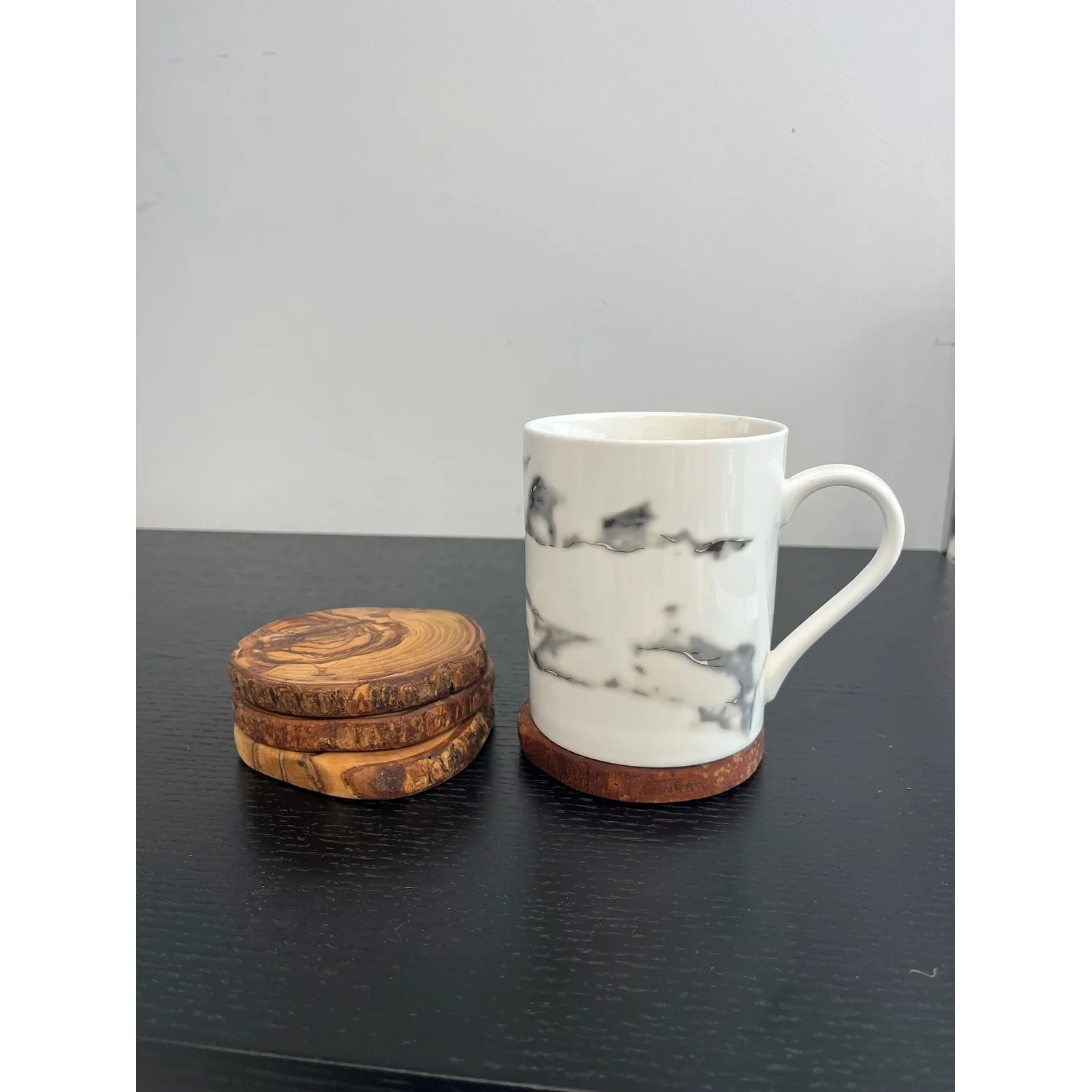 Set of 4 Olive Wood Coasters Dia 3.9 - Natural